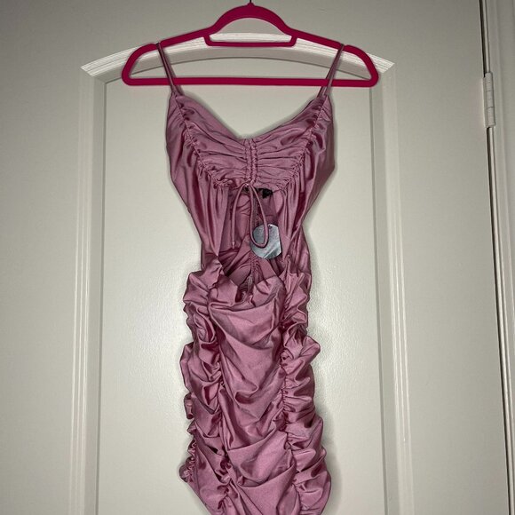 PINK RUCHED CUTOUT DRESS - Picture 1 of 2